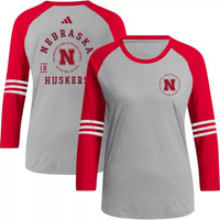 Женская серая футболка adidas Nebraska Huskers Baseball Raglan с рукавами 3/4 adidas