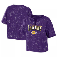 Женская одежда Erin Andrews Фиолетовая футболка Los Angeles Lakers Bleach Splatter Notch Neck