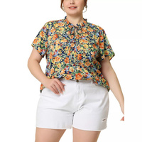 Женская весенняя блузка больших размеров с цветочным принтом и завязками на шее, с короткими рукавами Agnes Orinda, белы