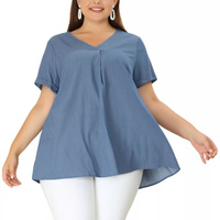 Женская блузка размера плюс, повседневные топы из шамбре с V-образным вырезом и короткими рукавами Agnes Orinda, синий