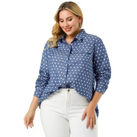 Женская весенняя джинсовая рубашка на пуговицах больших размеров с длинными рукавами Agnes Orinda, светло-синий