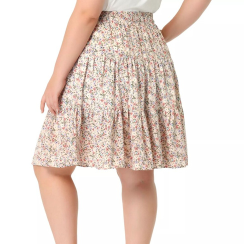 Женские юбки больших размеров, юбка-миди с эластичной резинкой на талии и оборками по краю с цветочным принтом Agnes Ori