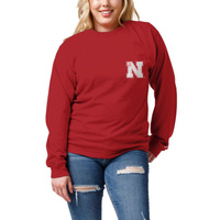 Женская лига студенческой одежды Scarlet Nebraska Huskers, футболка большого размера с длинными рукавами и карманами