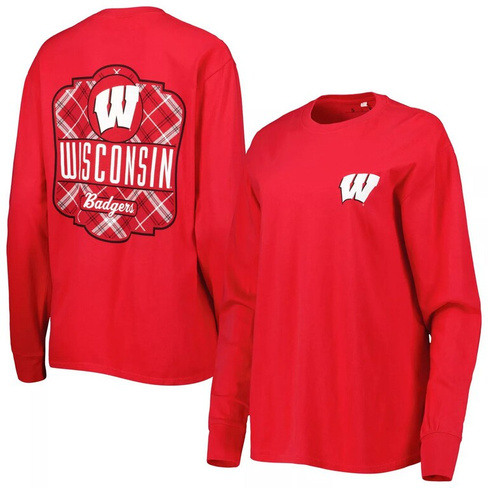 Женская футболка с длинным рукавом в клетку Red Wisconsin Badgers Valencia 2-Hit Pressbox