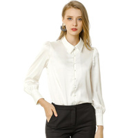 Женская атласная рубашка на пуговицах с длинным рукавом и воротником-стойкой ALLEGRA K, белый