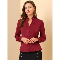 Женская рубашка с воротником-стойкой и рюшами, элегантная атласная блузка с длинными рукавами и пуговицами ALLEGRA K