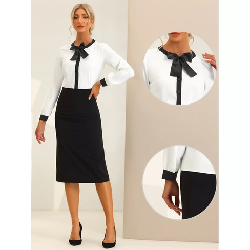 Женская элегантная рубашка на пуговицах с контрастным вырезом и длинным рукавом для работы в офисе ALLEGRA K, бежевый