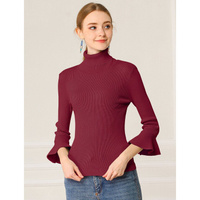 Женский пуловер с воротником-черепахой и рукавами 3/4, тонкий вязаный свитер в рубчик ALLEGRA K, красный