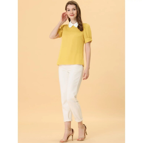 Женская винтажная блузка с контрастным пышным воротником и короткими рукавами в стиле Питера Пэна, топ ALLEGRA K, светло