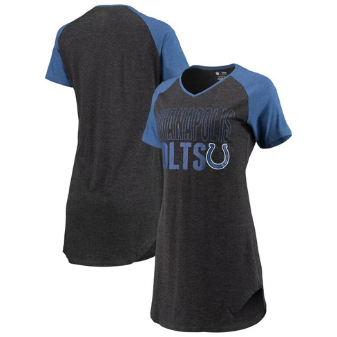 Женская спортивная черная/меленая ночная рубашка Royal Indianapolis Colts Meter реглан с v-образным вырезом