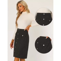 Женская замшевая юбка длиной до колена, пуговицы, передние карманы, декор, юбки трапециевидной формы ALLEGRA K, коричнев