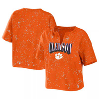 Женская футболка Erin Andrews Orange Clemson Tigers Bleach Wash Splatter Notch Neck