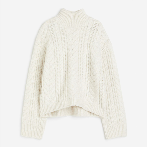 Свитер H&M Cable-knit Mock Turtleneck, белый