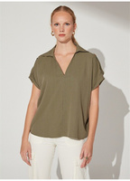 Однотонная женская блузка цвета хаки с V-образным вырезом Fabrika Comfort