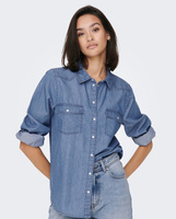 Женская джинсовая рубашка с карманами и застежкой на пуговицы jdy, синий