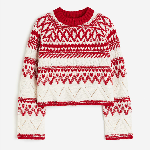 Свитер H&M Jacquard-knit, красный/белый