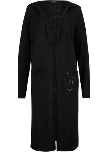 Вязаное пальто с пайетками и капюшоном Bpc Selection, черный