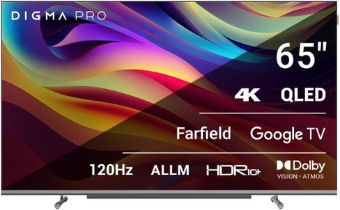 Телевизор QLED Digma Pro 65 QLED 65L Google TV Frameless черный/серебристый 4K Ultra HD 120Hz HSR DVB-T DVB-T2 DVB-C DVB
