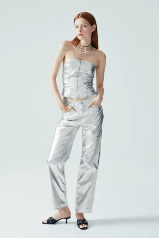 Прямые брюки с потертостями в стиле 90-х H&M, серебряный