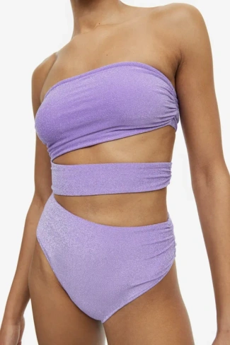 Сплошной купальник с высокими штанинами и вырезами H&M, фиолетовый