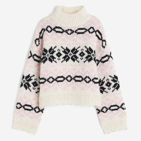 Свитер H&M Jacquard-knit Mock Turtleneck, кремовый