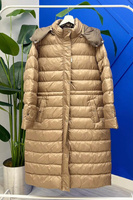 Женское длинное пуховое пальто из норки с капюшоном и молнией Z Giyim