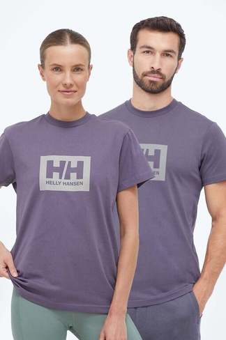 Хлопковая футболка Helly Hansen, фиолетовый