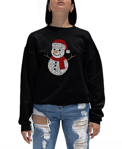 Женский свитшот с круглым вырезом «Рождественский снеговик» Word Art LA Pop Art, черный