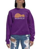 Женский свитшот с круглым вырезом Nashville Guitar Word Art LA Pop Art, фиолетовый