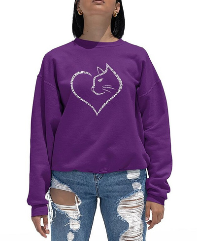 Женский свитшот с круглым вырезом Cat Heart Word Art LA Pop Art, фиолетовый