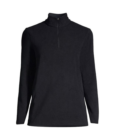 Женский флисовый пуловер с молнией в четверть размера для миниатюрных размеров Lands' End, черный