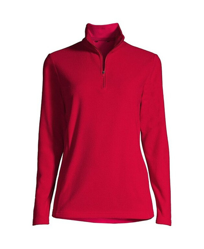 Женский флисовый пуловер с молнией в четверть размера для миниатюрных размеров Lands' End, красный