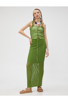 Сетчатая юбка-миди с разрезом на подкладке Koton, зеленый