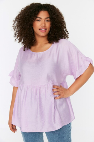 Сиреневая блузка с тканым воланом Trendyol, фиолетовый