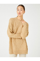 Вязаный свитер оверсайз с круглым вырезом Koton, коричневый