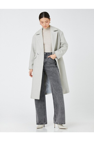 Двубортное пальто с карманом на пуговицах и деталями Koton, серый