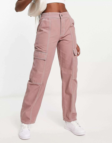 Норковые брюки карго со швами и контрастной строчкой ASOS