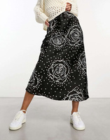 Атласная юбка миди New Look с цветочным и точечным принтом