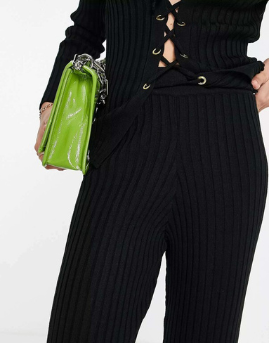 Черные трикотажные брюки-клеш комбинированного цвета ASOS