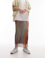 Разноцветная плиссированная юбка миди с размытым акварельным рисунком Topshop