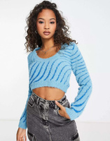 Хлопок:Укороченный вязаный свитер синей волны Cotton:On