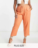 Оранжевые льняные брюки с завязками Mango Curve