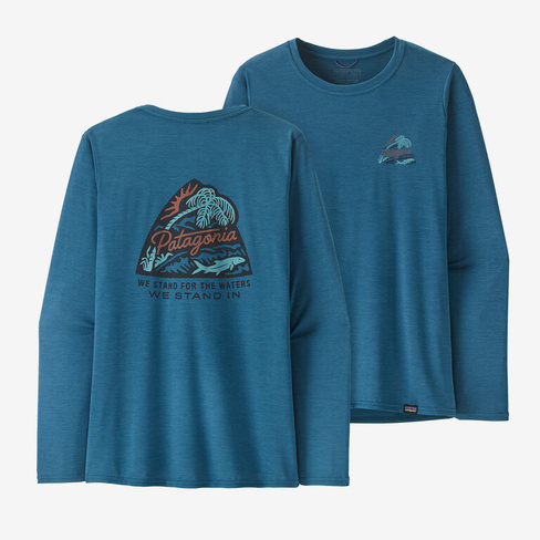 Женская рубашка Capilene Cool с длинными рукавами и рисунком на каждый день — Waters Patagonia, цвет Bayou Badge: Wavy B