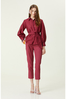 Узкие брюки с высокой талией вишневого цвета Network, бордовый
