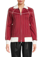 Полосатая куртка с вышивкой на молнии спереди Valentino, цвет Rosso