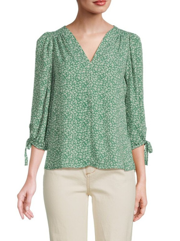 Блузка с цветочным принтом и завязками на рукавах Renee C., зеленый