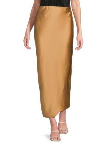 Атласная макси-юбка с разрезом по бокам Renee C., золото