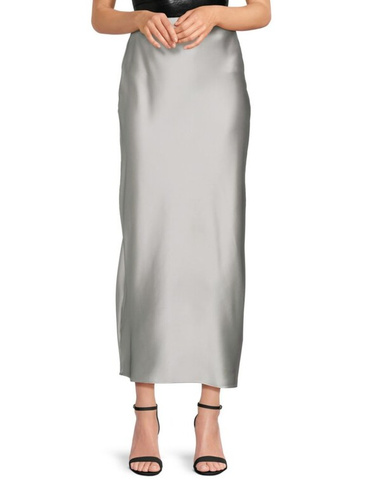 Атласная макси-юбка с разрезом по бокам Renee C., серебро