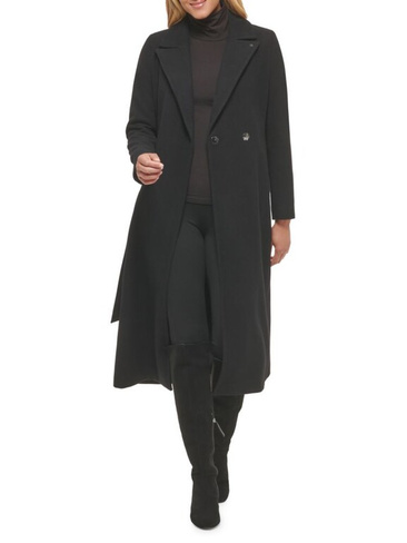 Пальто с запахом и поясом из искусственной шерсти Calvin Klein, черный