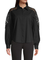 Рубашка из поплина с кружевными рукавами Donna Karan, черный
